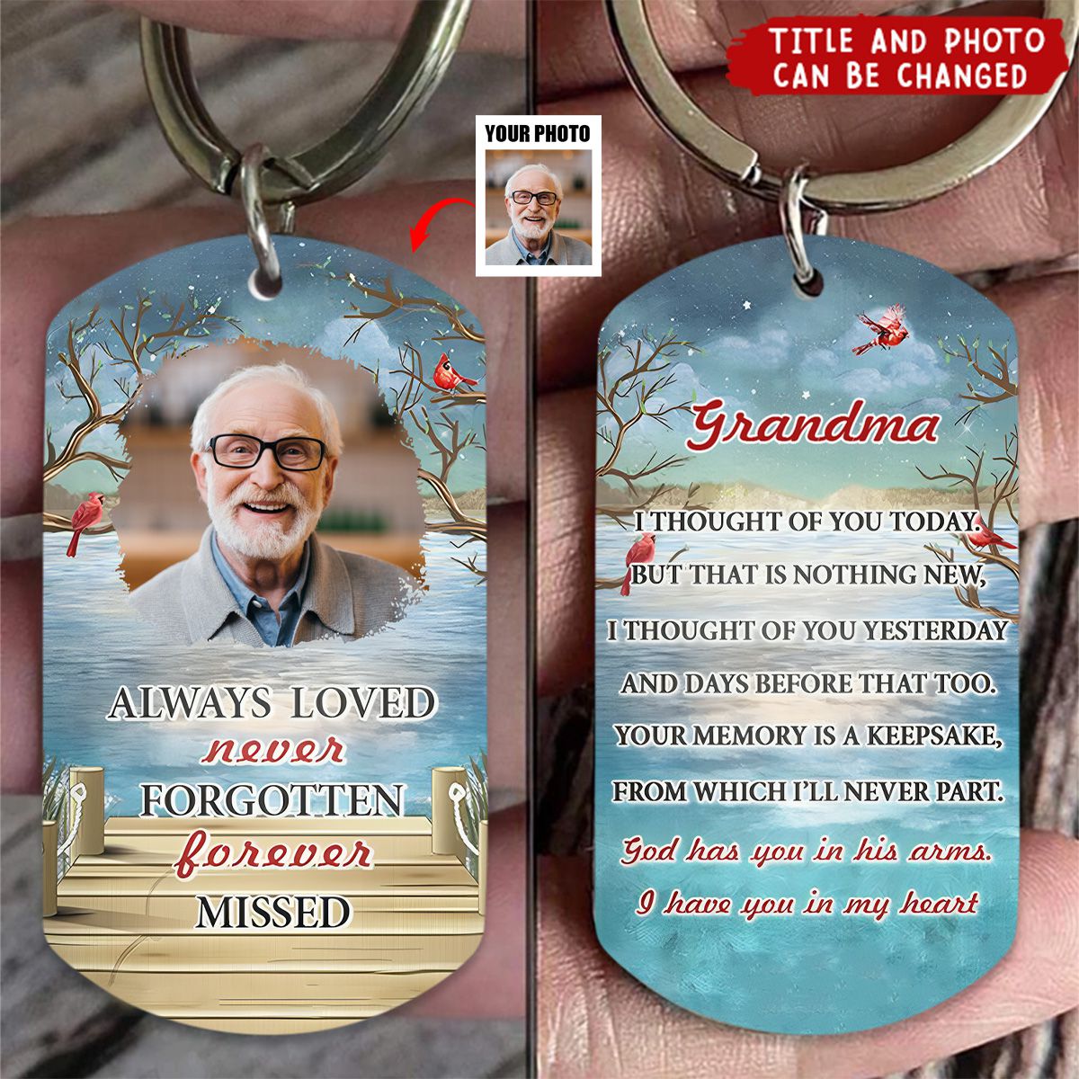 Custom Photo God Has You In His Arms I Have You In My Heart Sympathy - Personalized Stainless Steel Keychain