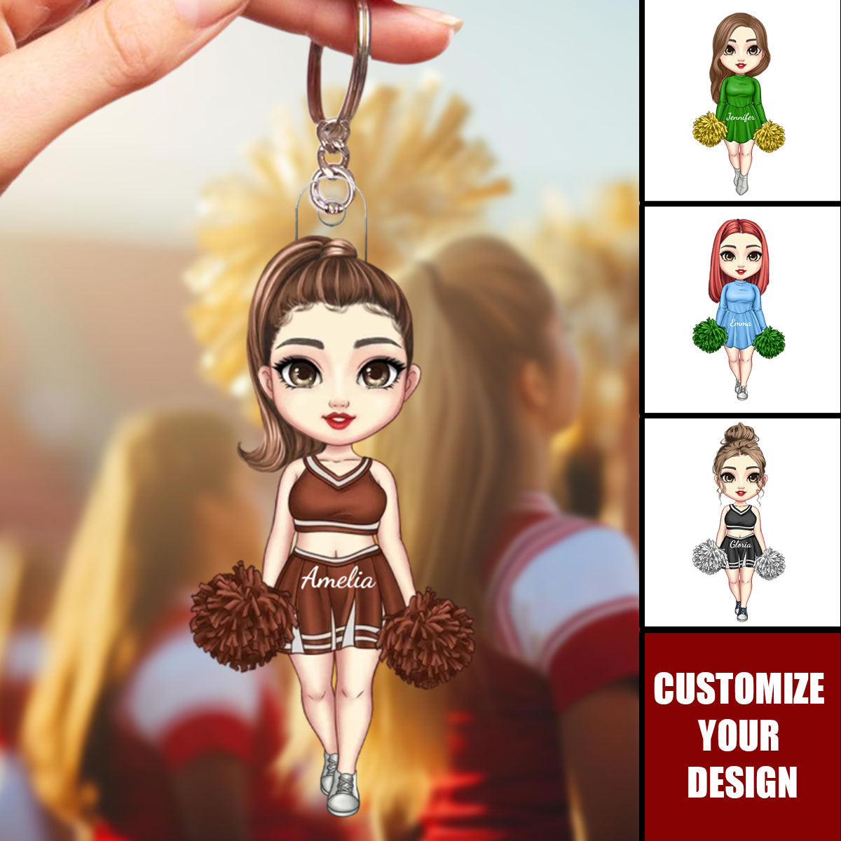 Cartoon Cheerleading Girl - Personalized Acrylic Keychain, Gift For Cheerleader Women
