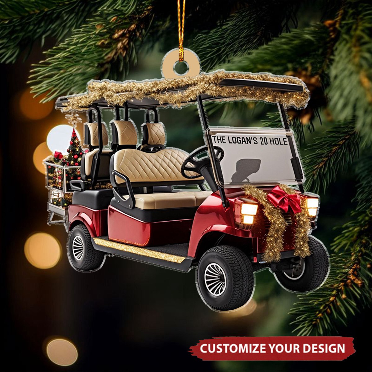 Custom Name And Number Golf Cart - Personalized Acrylic Christmas Ornament