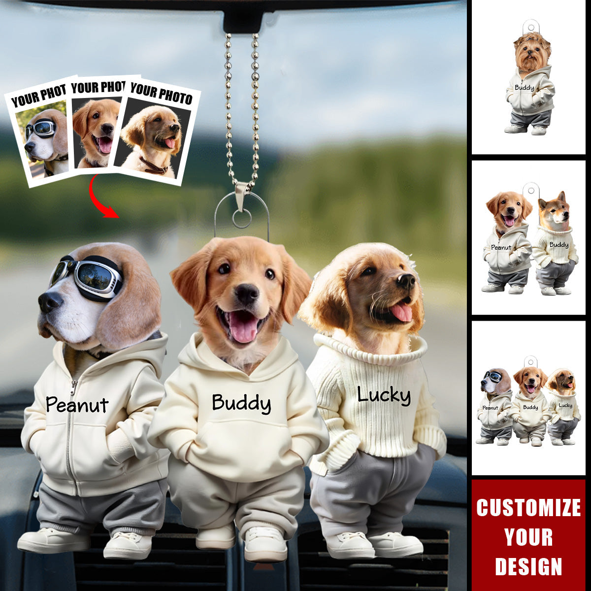 Custom Face Cute Dog - Personalized Acrylic Car Ornament