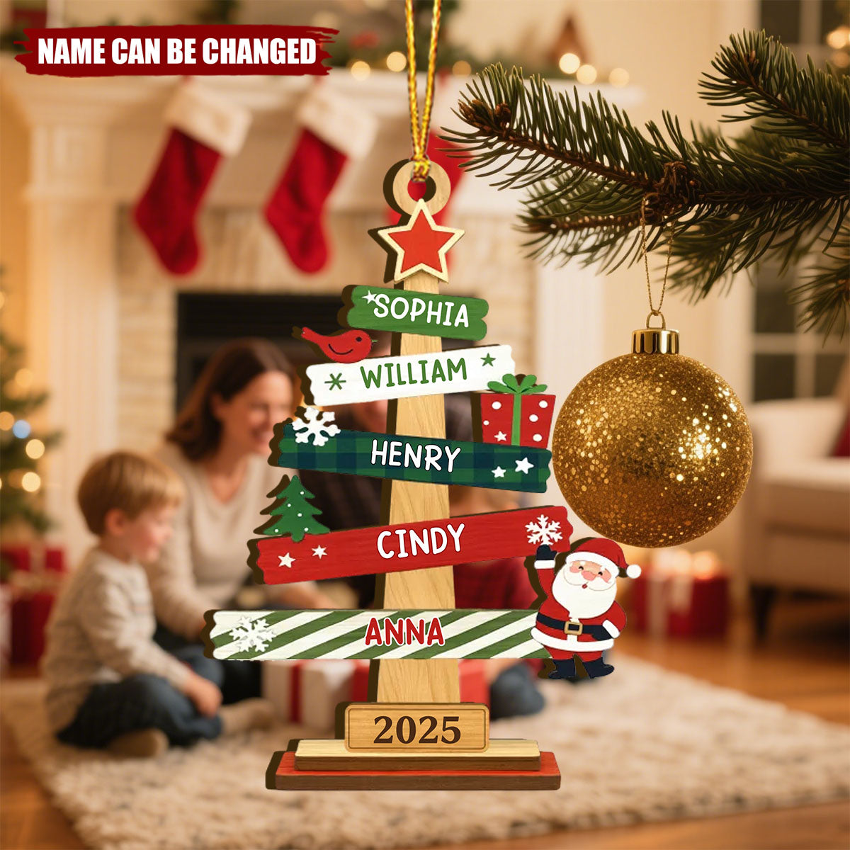 Our Family Christmas Tree Personalized Wood Ornament - Christmas Birthday Gifts For Mom, Dad, Kids