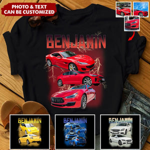 Personalized Car Photo Vintage Bootleg Shirt, Gift for For Him Dad, Motorcycle Car Lovers