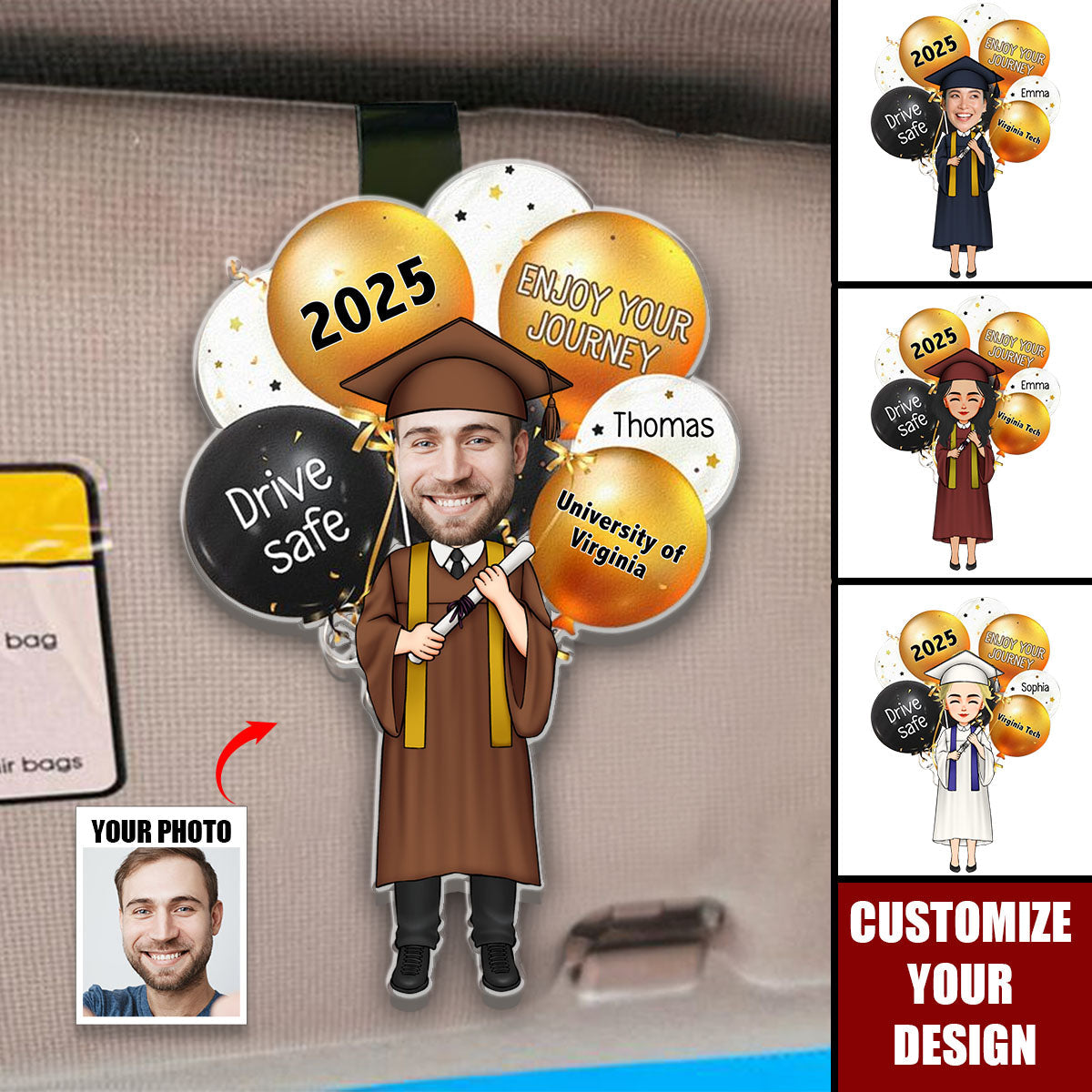 Drive Safely And Enjoy Your Journey Graduation Gift - Personalized Acrylic Photo Visor Clip