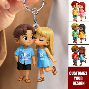 Cute Cartoon Couple Summer Vibe Personalized Acrylic Keychain, Gift for him, Gift for her