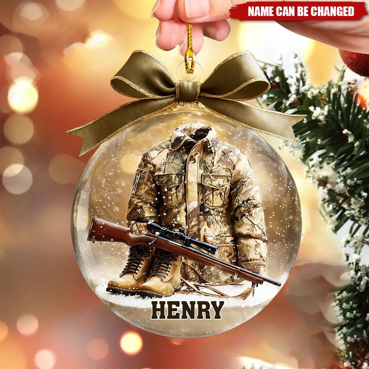 Personalized Hunting Ornament, Custom Name Camo Jacket Christmas Decoration