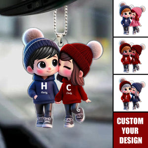 Cute Cartoon Couple Walking Personalized Ornament