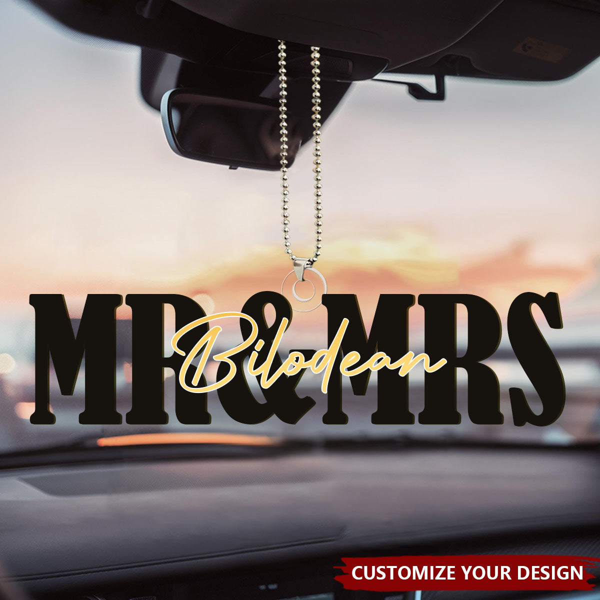 Mr And Mrs Wedding Name Sign - Personalized Car Ornament