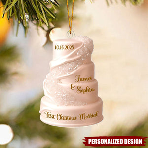 Just Married Keepsake, Wedding Cake Ornament - Personalized Acrylic Custom Shape Ornament