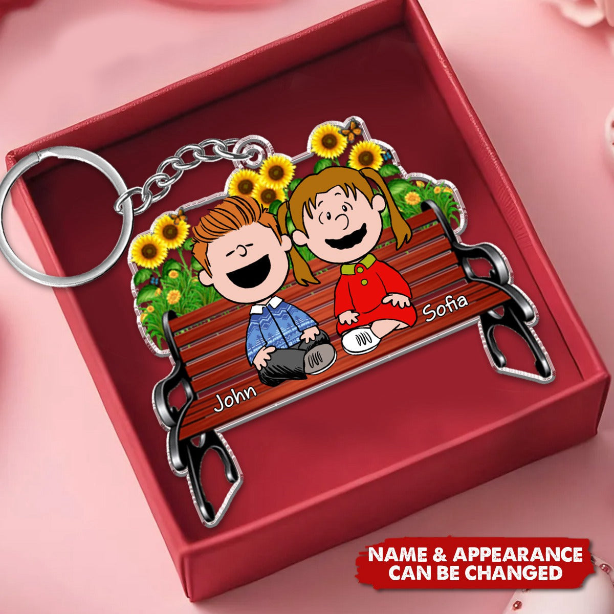 Couples Sitting Together - Personalized Gifts For Couple Keychain