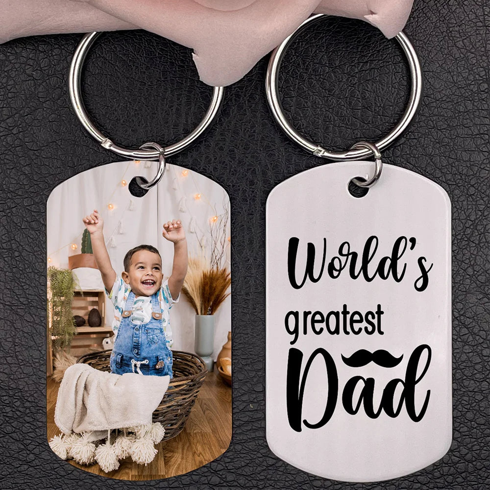 Personalized Photo Keychain Gift For Dad-World's Greatest Dad-Custom Keychain with Picture-Special Gift For Father-Gift From Kids