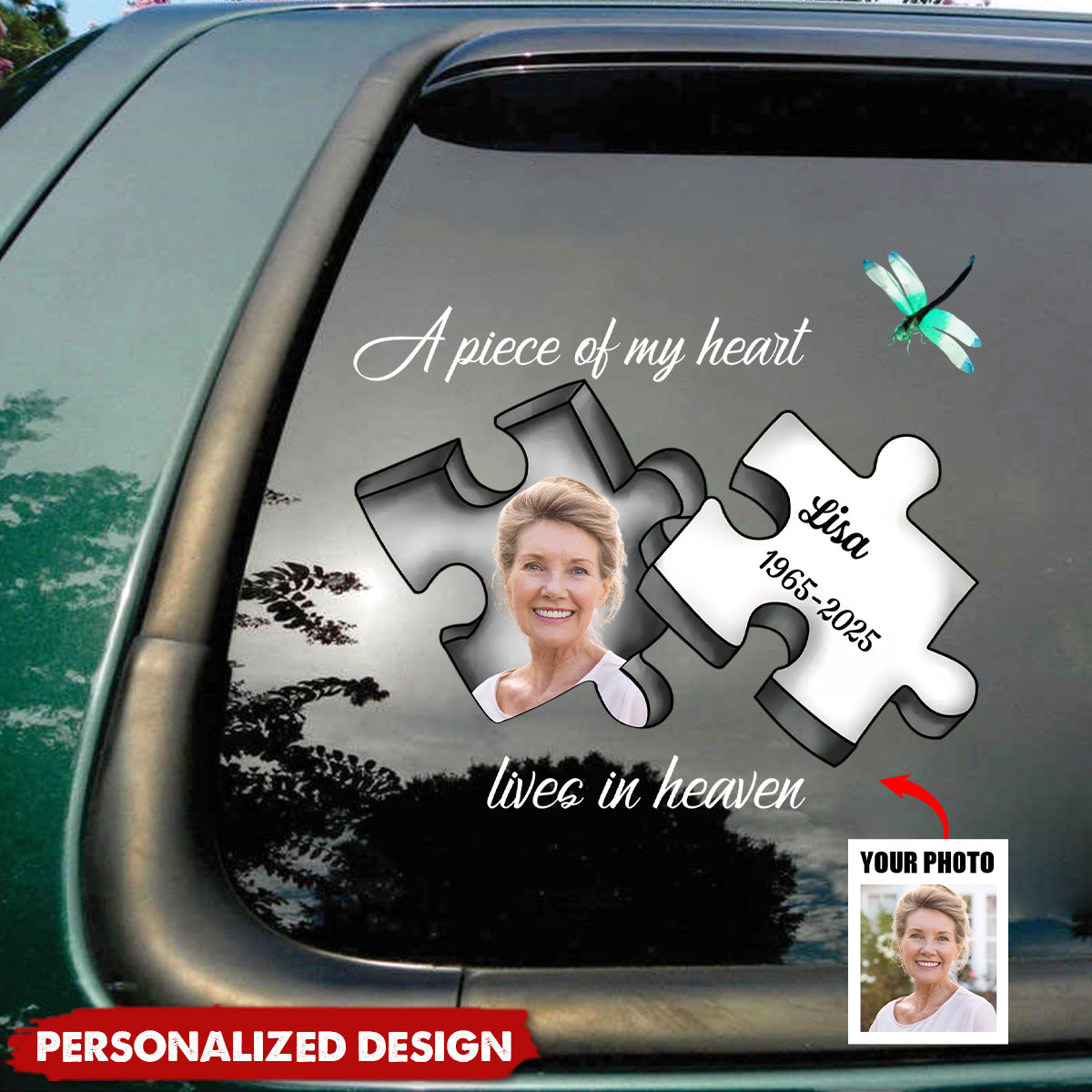A Piece My Heart Lives In Heaven - Personalized Decal, Memorial Gift For Loss Of Loved One