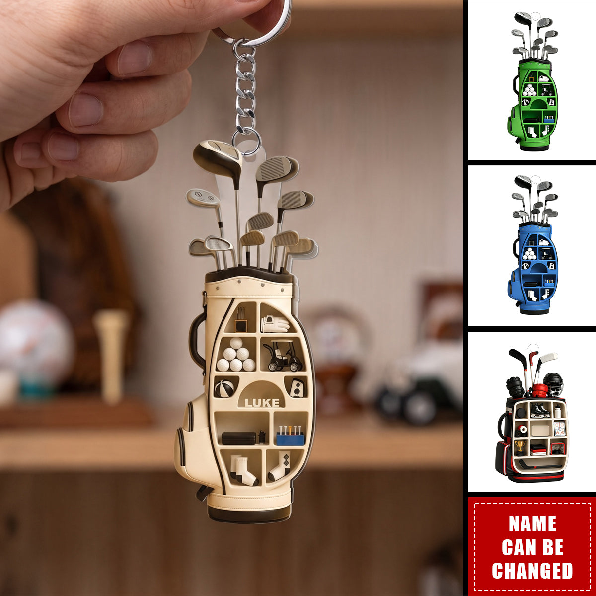 Personalized Golf & Hockey Bag Acrylic Keychain - Custom Name Sports Accessory Gift for Sports Fans