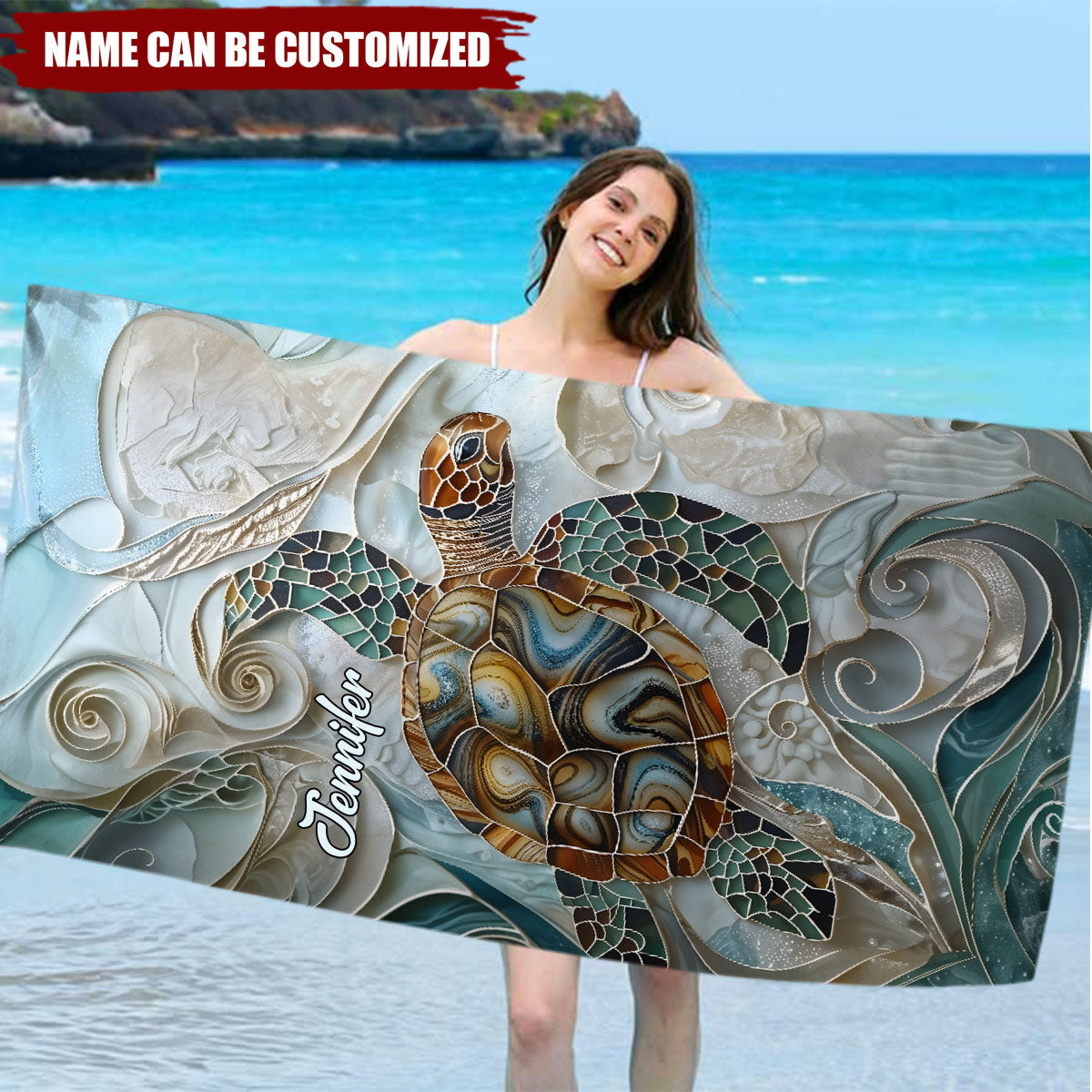 Sea Turtle - Personalized Turtle Quick-dry Beach Towel
