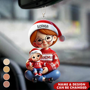 Grandma Grandkids Sitting Crossed Legs Personalized Acrylic Car Ornament