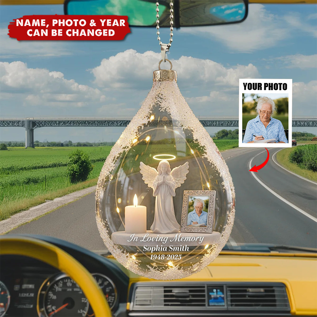 Custom Photo Angel Candle  - Personalized Car Acrylic Hanging Ornament