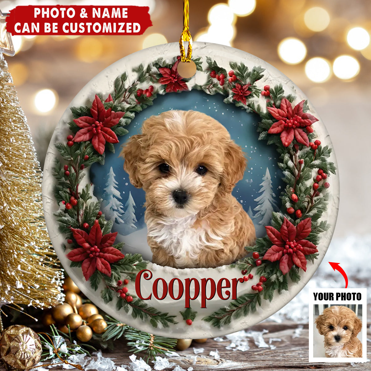 Custom Photo Ceramic Ornament - Personalized Pet Memorial Sympathy Gifts For Dogs, Cats