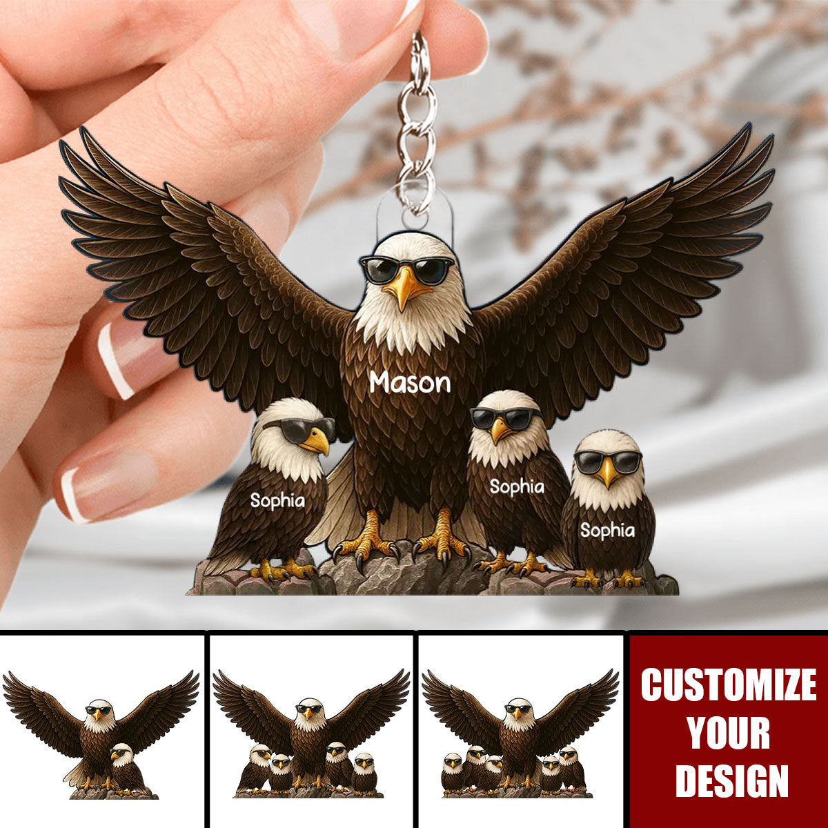 Eagle Dad Granddad - Personalized Acrylic Keychain, Father's Day Gift For Dad, Grandpa