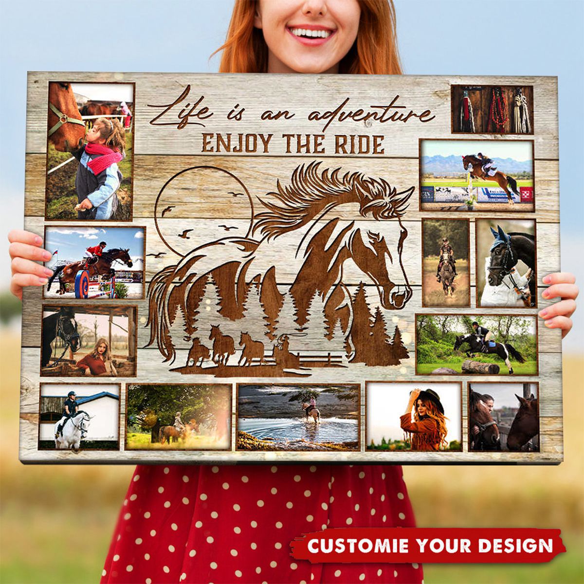 Horse Rider Photo Collage Canvas, Gift For Equestrians, Horse Gift, Personalize Gift for Horse Rider