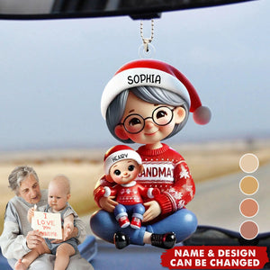 Grandma Grandkids Sitting Crossed Legs Personalized Acrylic Car Ornament