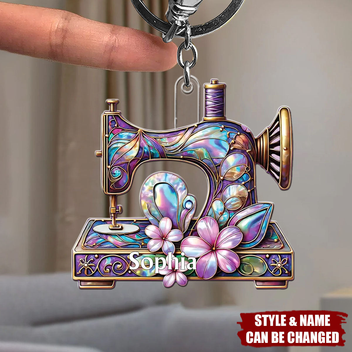 Personalized Custom Name Sewing Machine Shape Keychain - Her Gift Idea