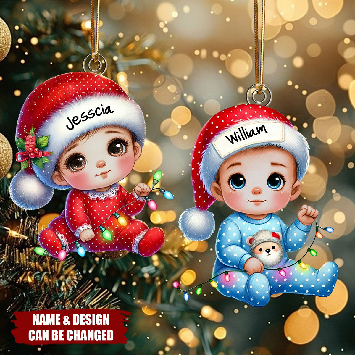 Cute Baby Sitting Personalized Acrylic Custom Shape Ornament, Baby's First Christmas Keepsake