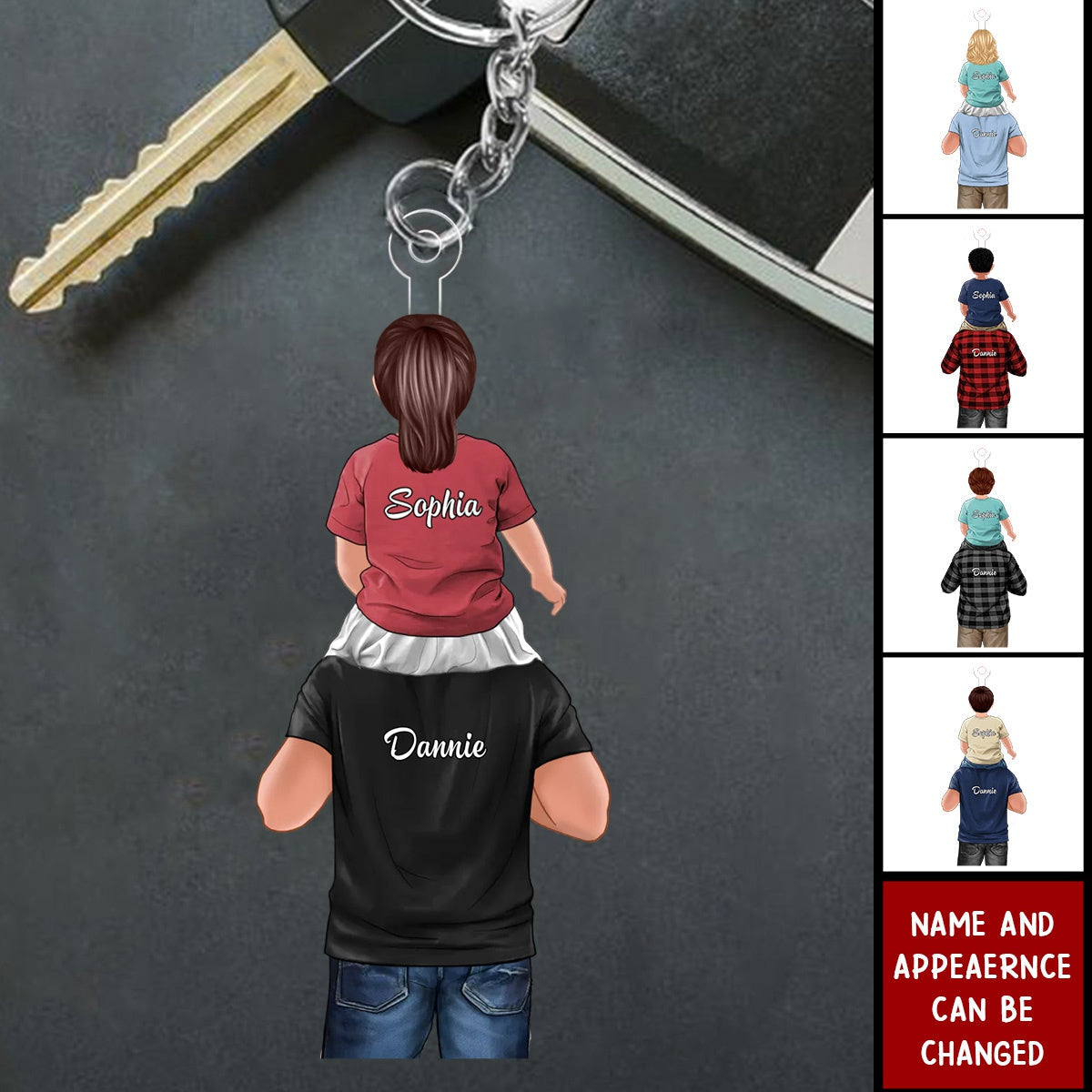 Dad And Daughter Son Piggy Back Personalized Keychain, Gift For Dad