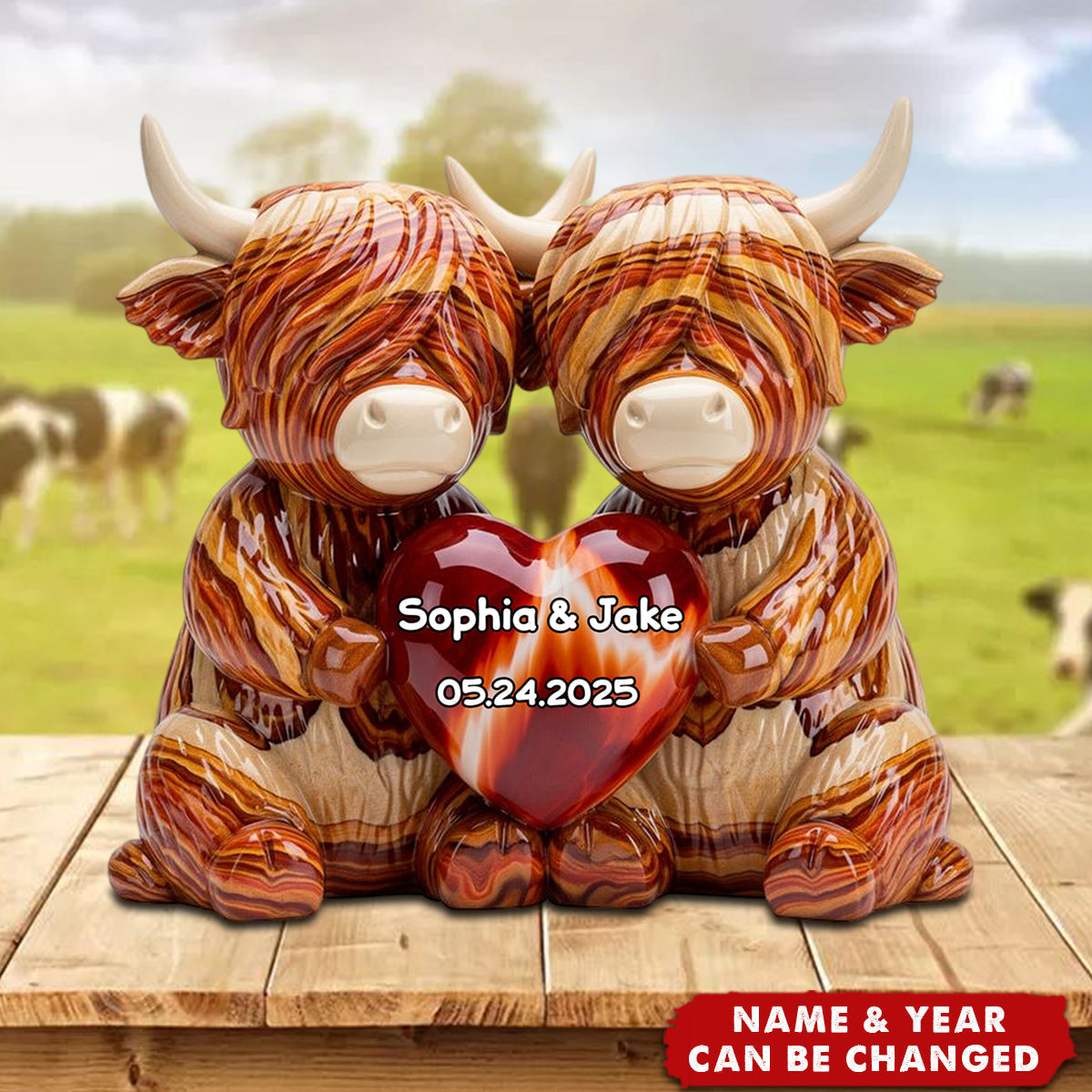 Highland Cow Couple Acrylic Plaque - Personalized Gifts For Couple