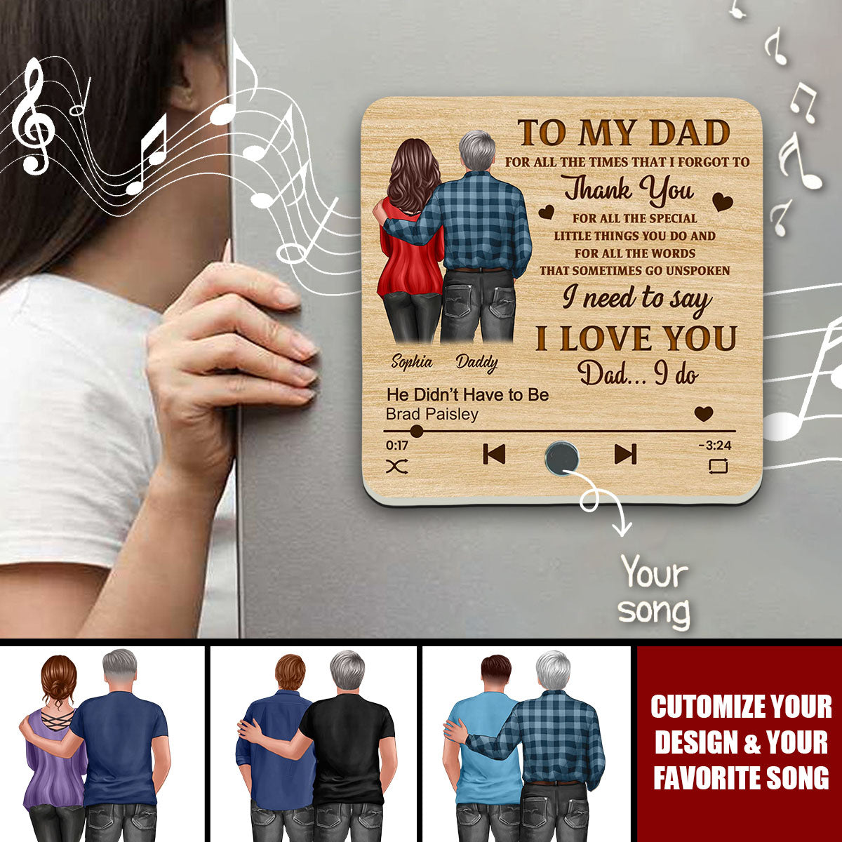 To My Dad Our Song Gift From Daughter Son - Personalized Music Fridge Magnet