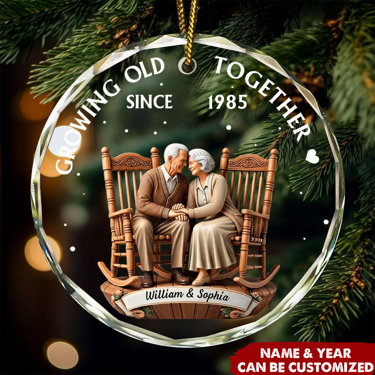 Couple Growing Old Together - Personalized Circle Glass Ornament