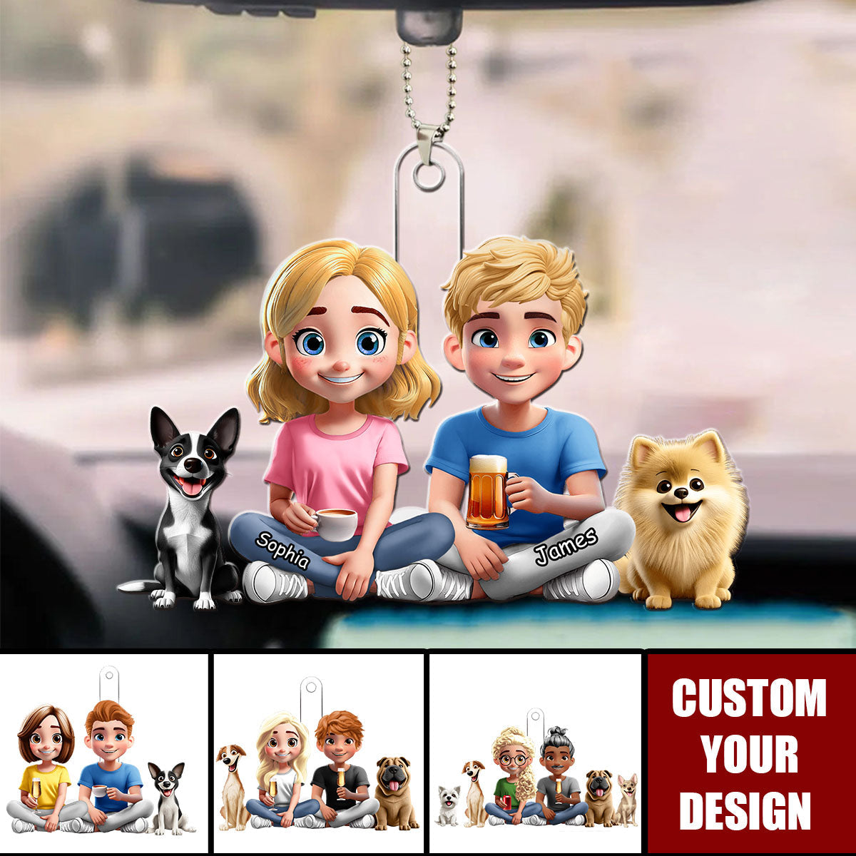 You And Me And The Dogs Couple - Personalized Acrylic Car Hanger Ornament
