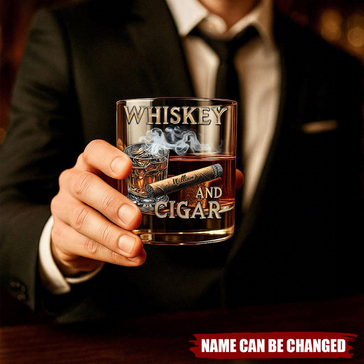 Whiskey And Cigar - Personalized Whisky Glass