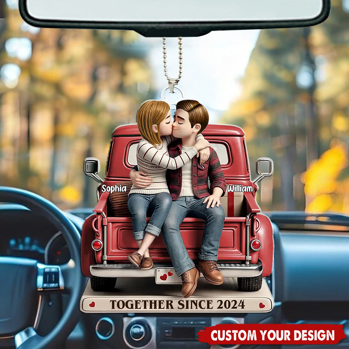 Cartoon Couple On Truck Personalized Acrylic Ornament