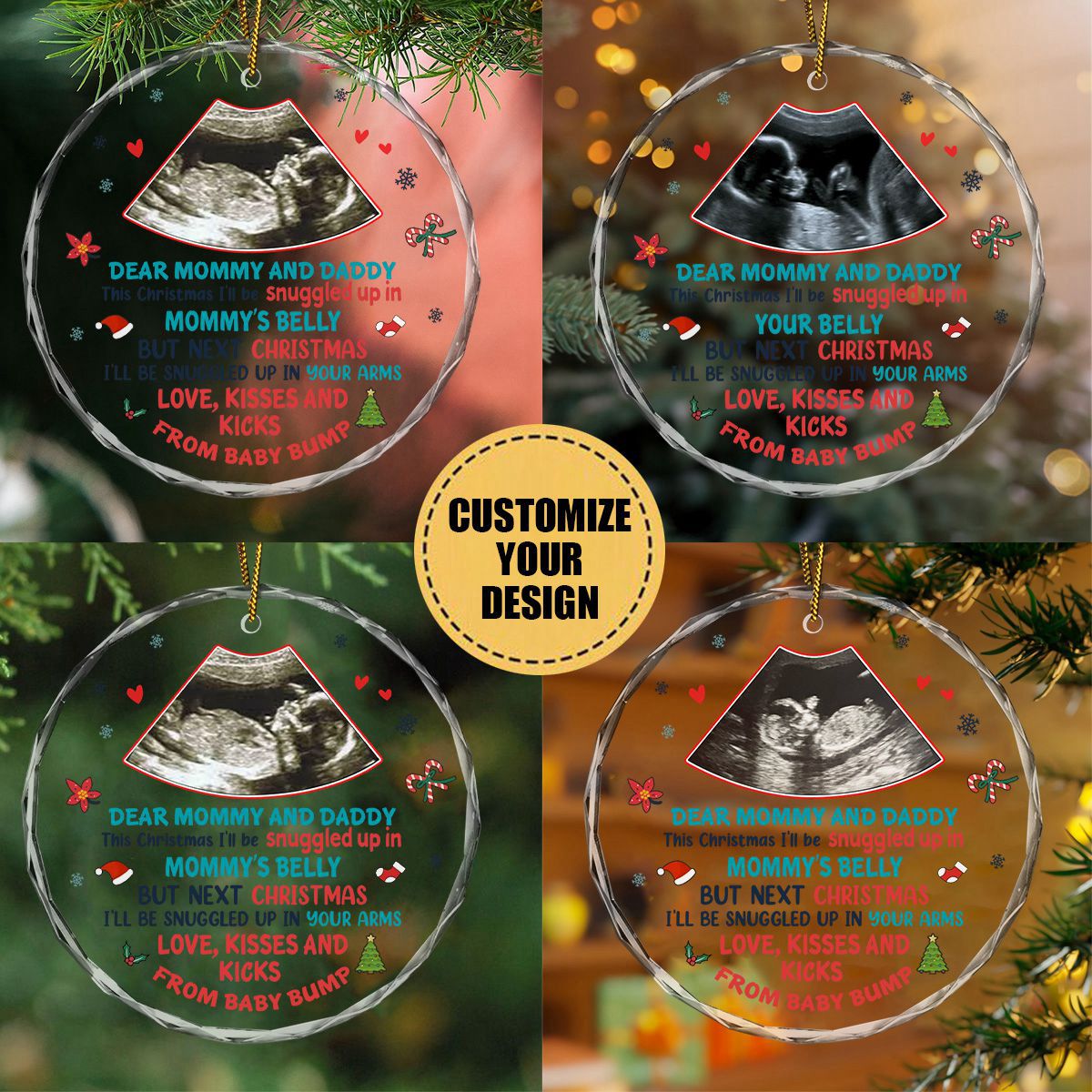 Custom Photo In Mommy's Belly - Family Personalized Circle Glass Ornament