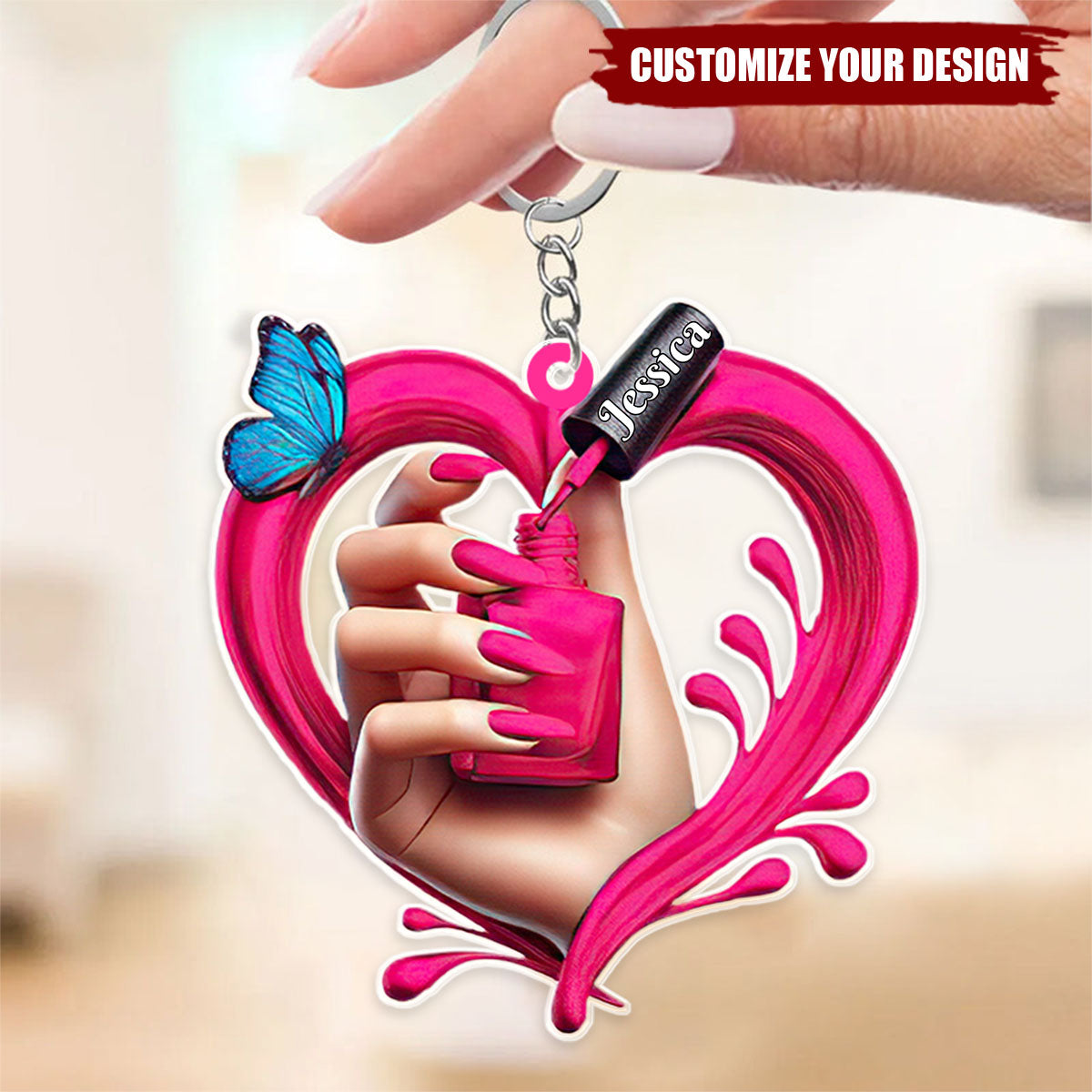 Nail Polish Bottle - Personalized Acrylic Keychain, Gift For Nail Technician