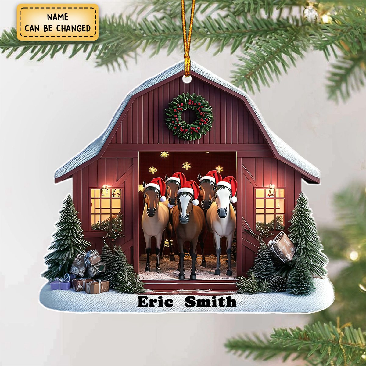 Personalized Horse Barn Christmas Shaped Ornament - Gift For Farmhouse, Horse Lover