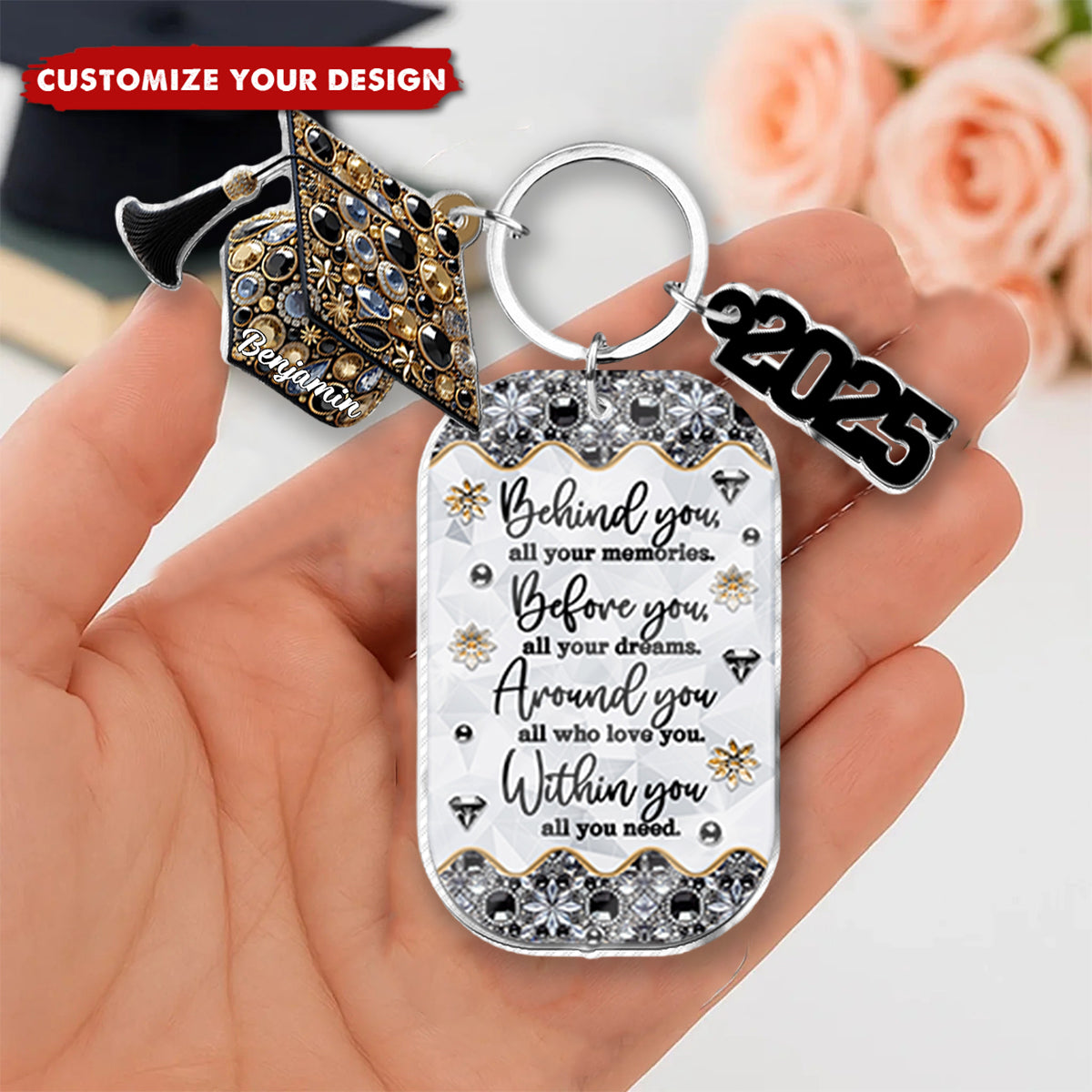 Congrats Grand Class Of 2025 - Personalized Graduation Keychain with Charms