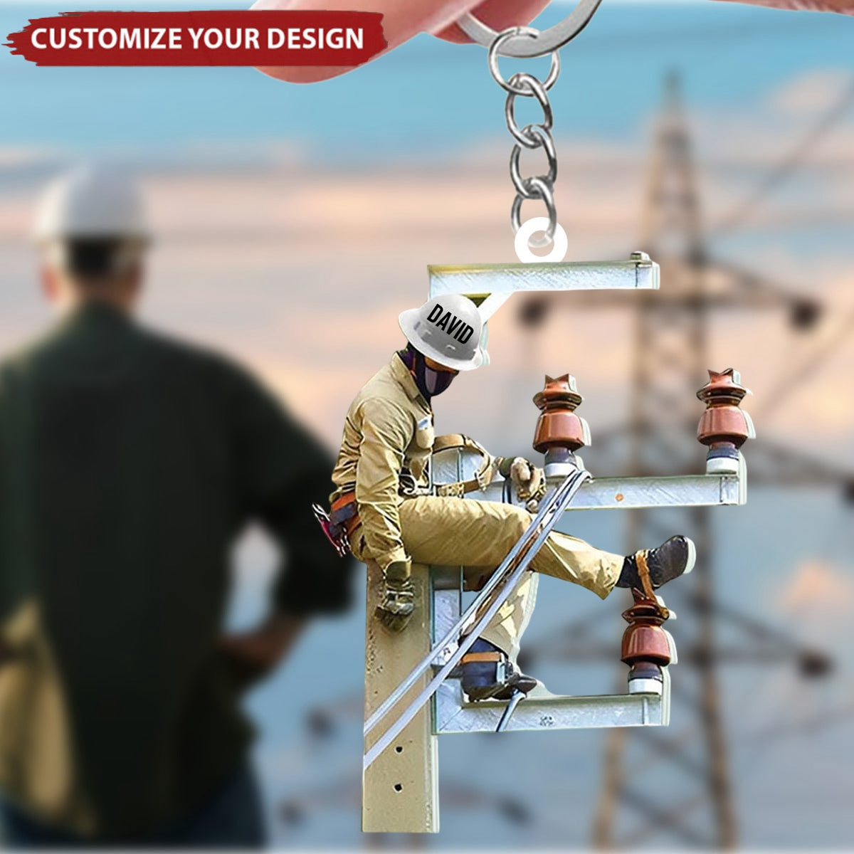 Personalized Lineman Acrylic Keychain - Custom Gift For Lineman