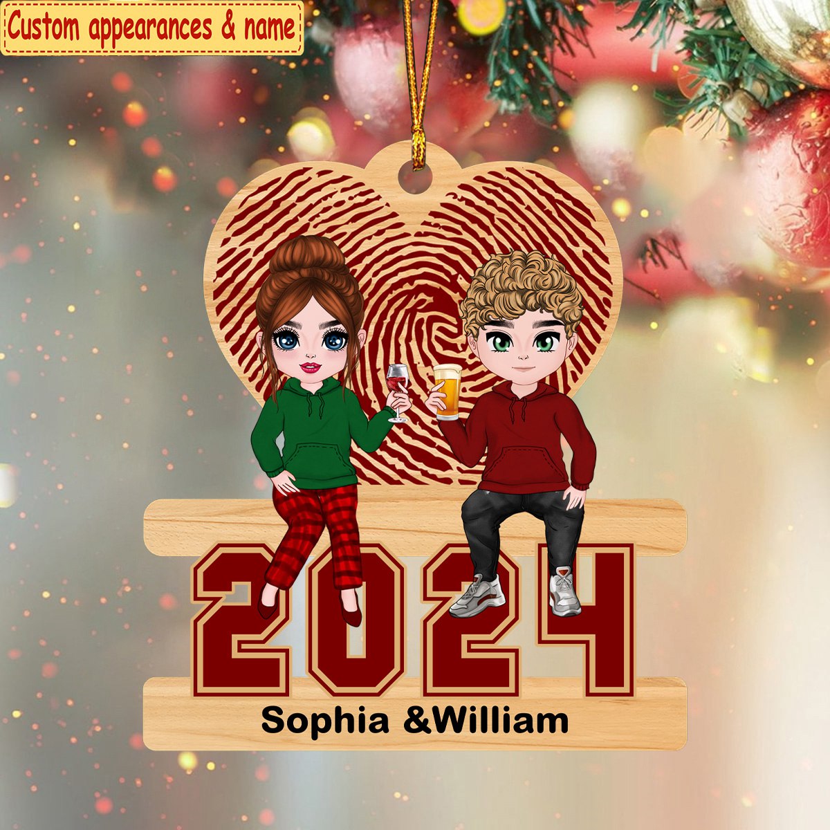 Family Sitting 2024 Christmas Personalized Metal Ornament