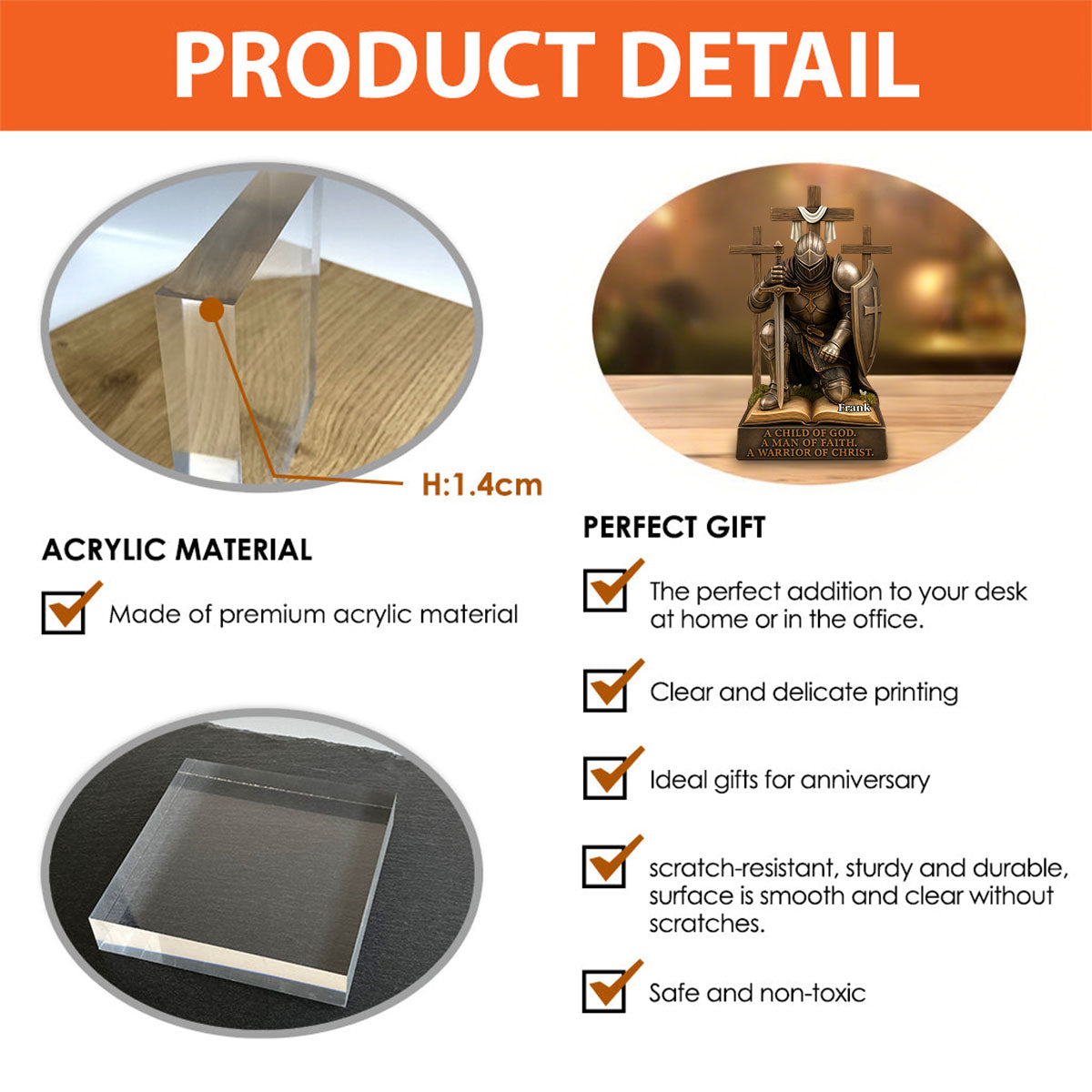 Knight Kneeling Down In Armor Acrylic Plaque - Personalized Gifts For Armor of God