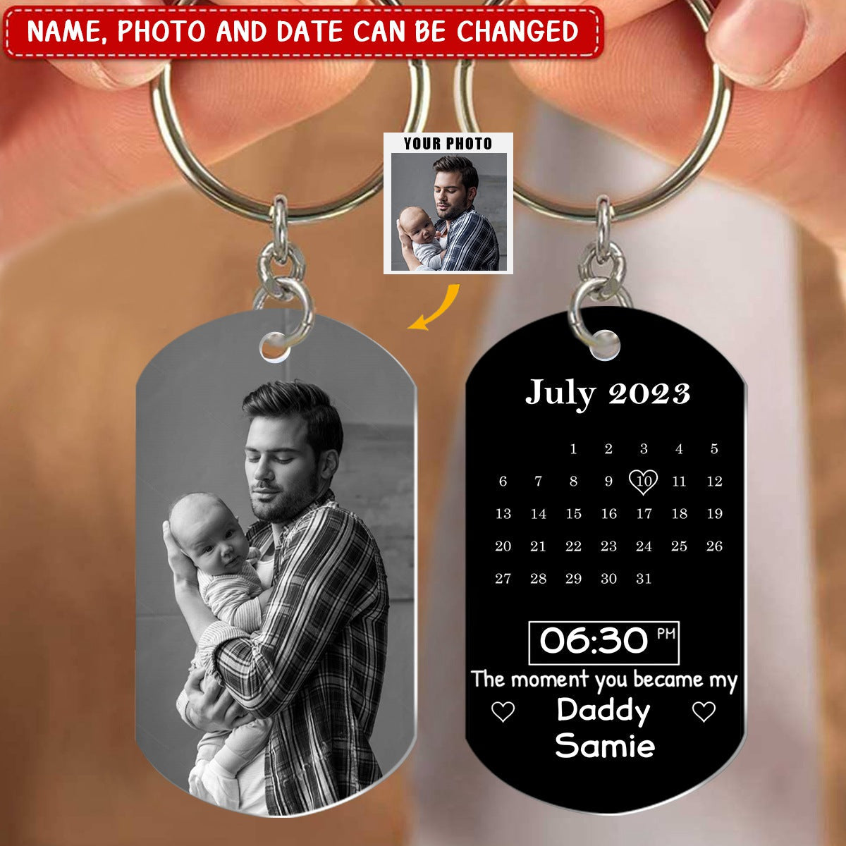 Custom Photo Calendar Black The Moment You Became My Daddy - Gift For Father - Personalized Keychain