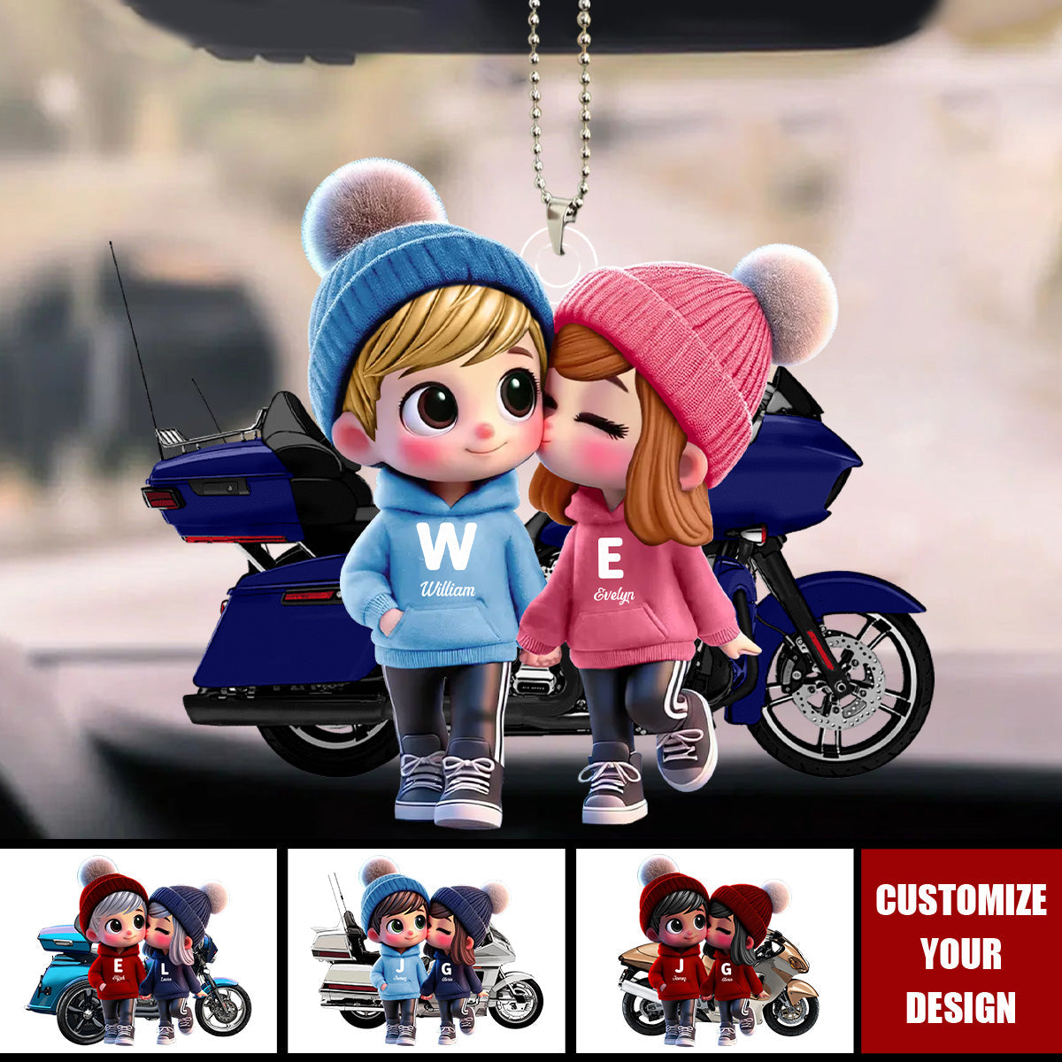 Cute Cartoon Couple With Motorcycle - Personalized Acrylic Ornament, Valentine's Day Gift For Him, For Her