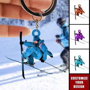 Personalized Skiing Acrylic Keychain - Snowboard Keychain