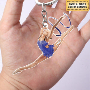 Personalized Gymnastics Girl Shaped Keychain