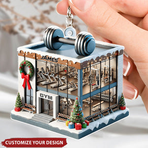 Gym With Dumbbell and Festive Decor - Personalized Acrylic Keychain, Gift For Fitness Center
