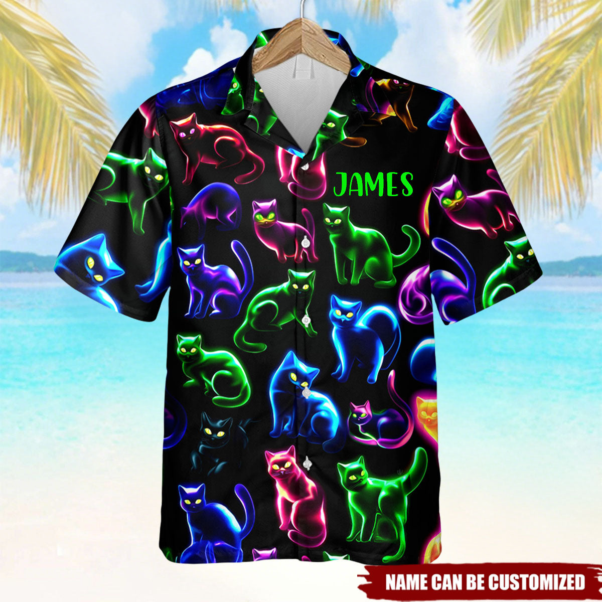 Neon Cat Pattern - Personalized Cat Hawaiian Shirt