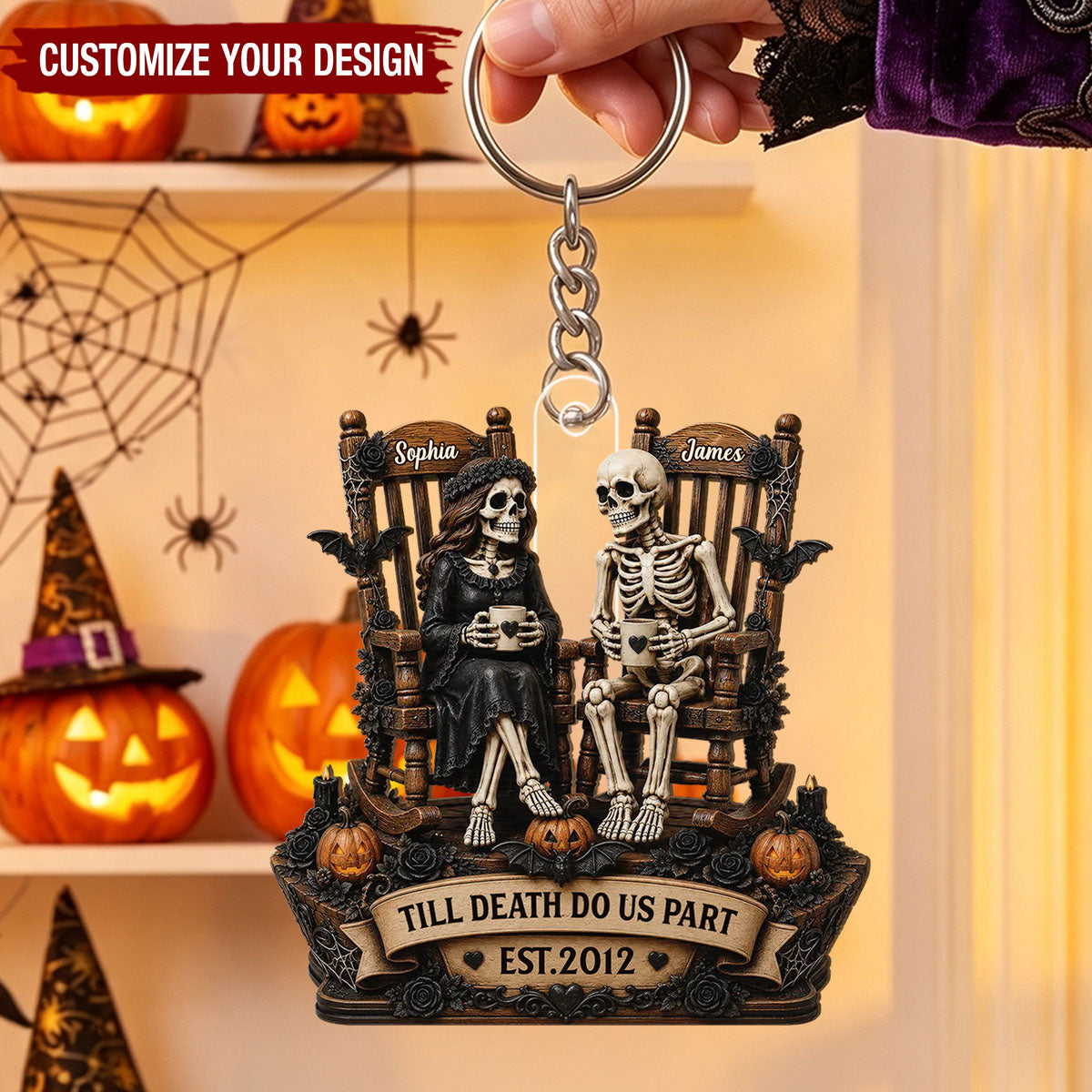Till Death Do Us Part Skeleton Couple - Personalized Acrylic Keychain- Halloween Decor For Couple