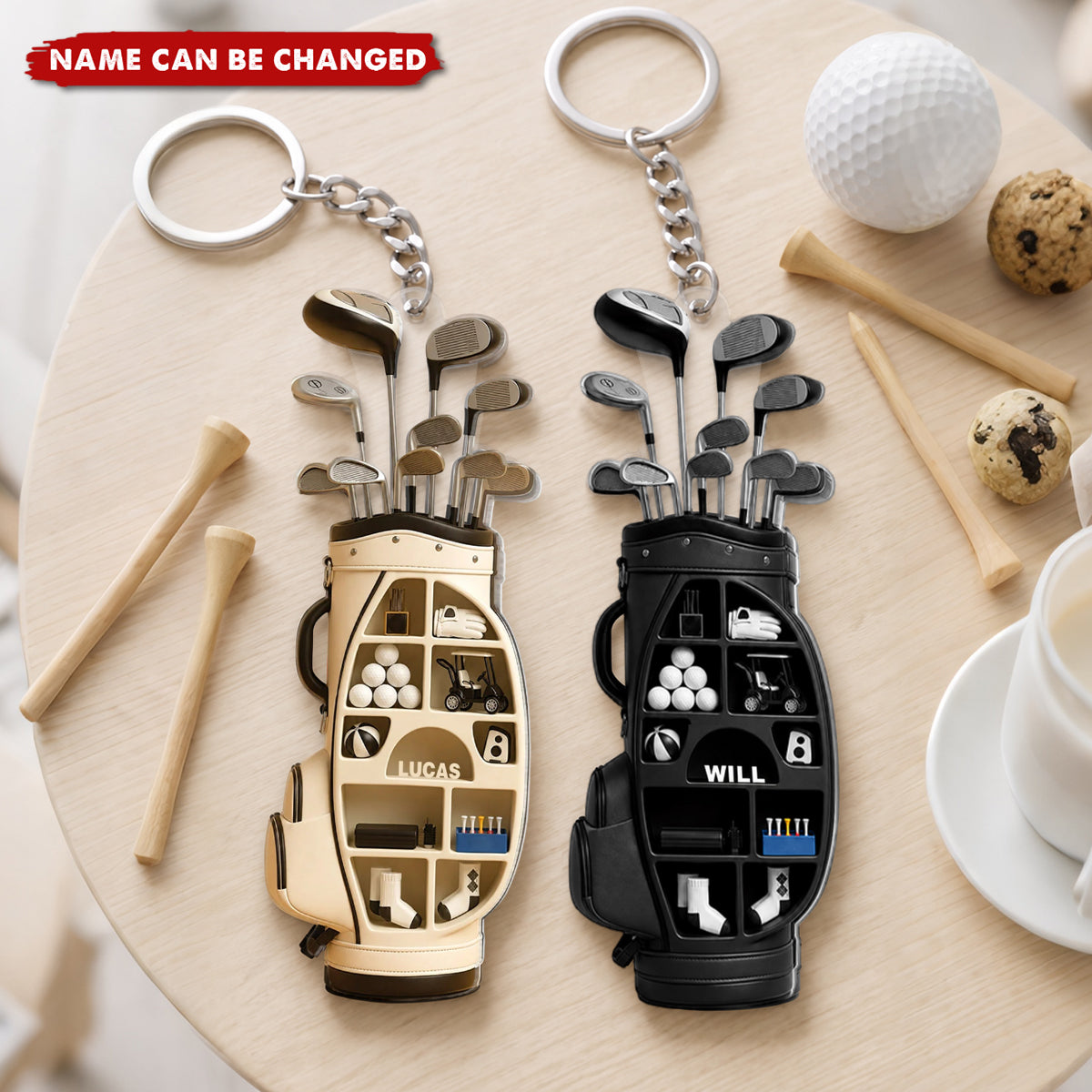 Personalized Golf & Hockey Bag Acrylic Keychain - Custom Name Sports Accessory Gift for Sports Fans