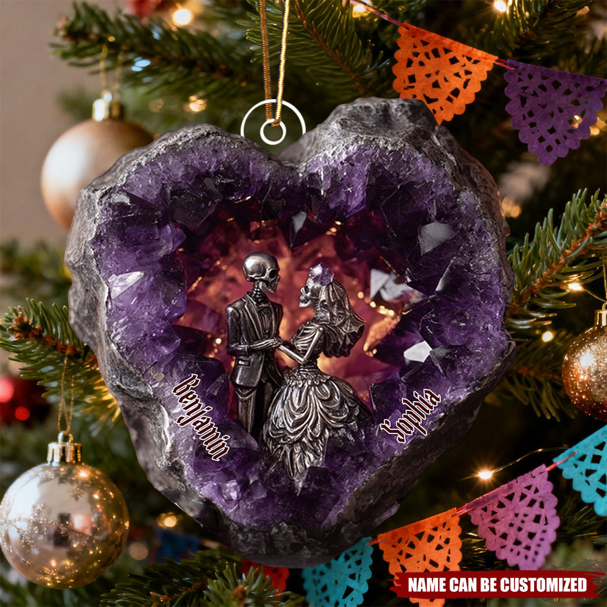 Amethyst Style Skull Couple - Personalized Acrylic Ornament