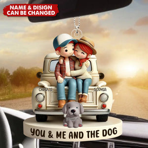 Couple On Truck You Me And The Dog Cats - Personalized Acrylic Car Ornament