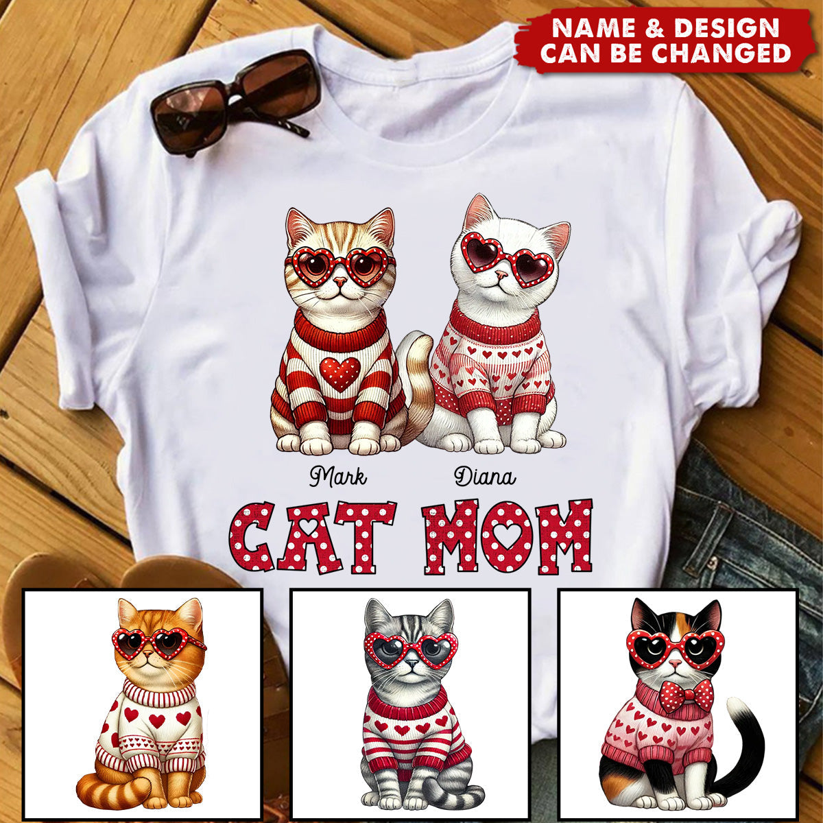 Cat Mom Pattern Personalized T-Shirt, Gift for Cat Moms
